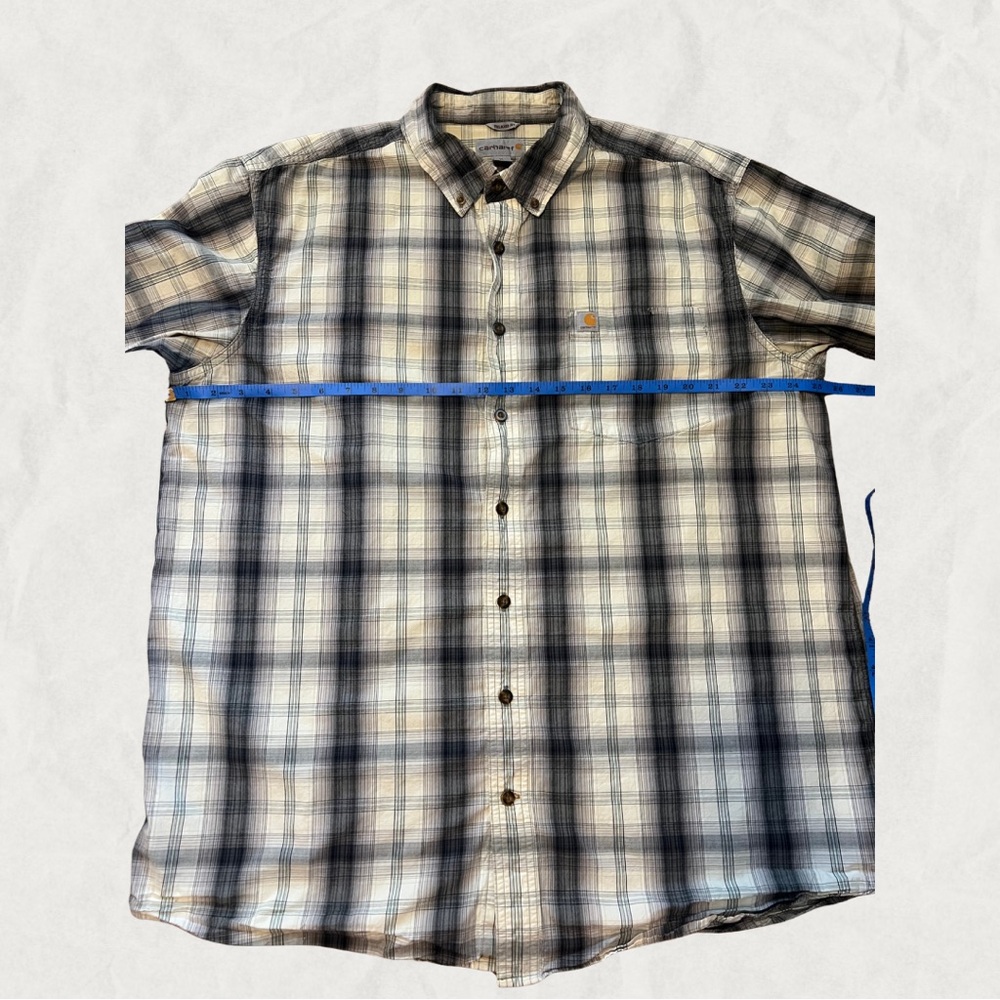 Carhartt Men's Casual Plaid Shirt - Beige and Navy - Picture 7 of 9